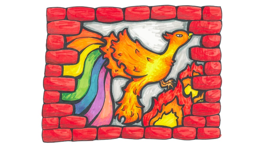 Stained-glass style firebird student art